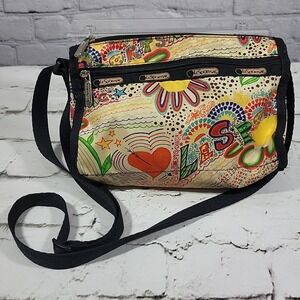 Le SportSac 7507 Deluxe Everyday Bag Doodle Print Crossbody Purse Bag